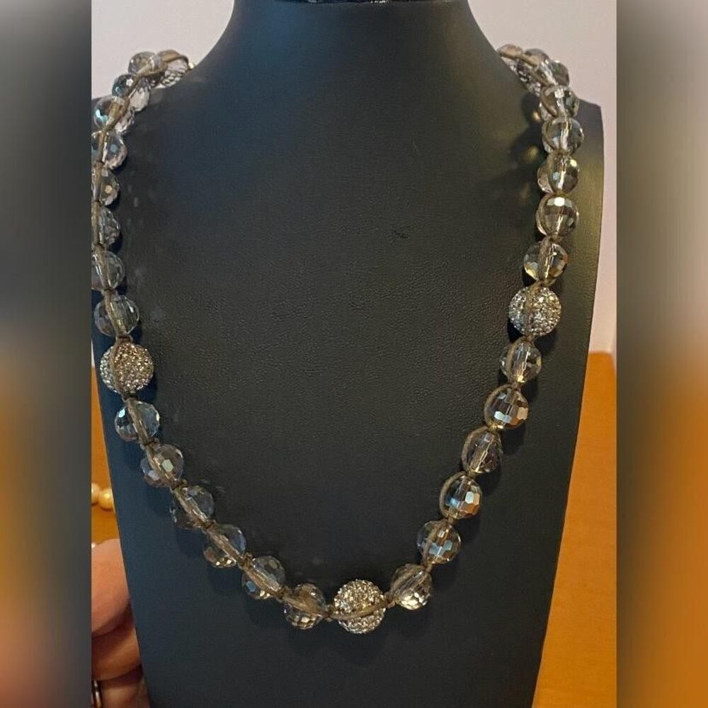 LLC 925 Sterling Silver Crystal Beaded Necklace Pave Rhinestone 24” Party Formal